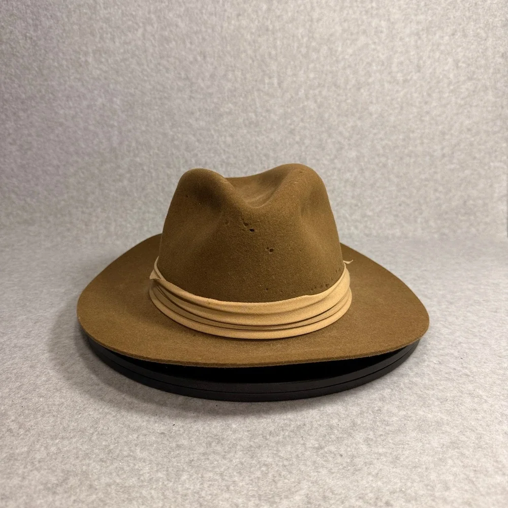 Vintage Banana Republic Travel Safari Fur Felt Fedora Hat 7 1/4 Brown USA Made